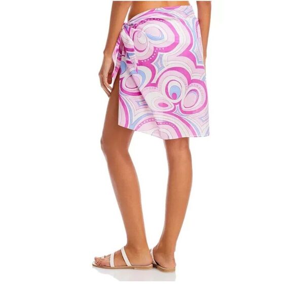 AQUA Swim Bloomingdales O/S Pink Swirl Pareo Cotton Printed Beach Cover-Up Skirt - Picture 8 of 8